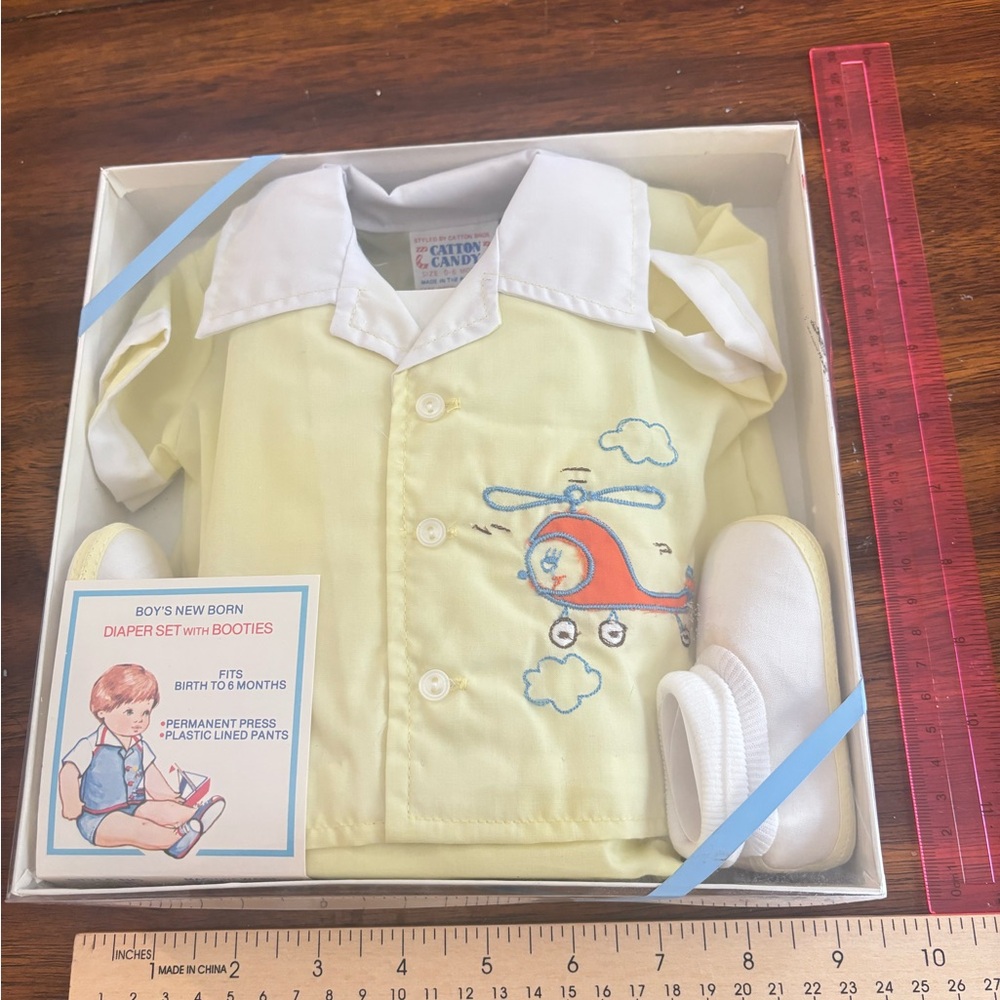 Vintage Yellow Baby Diaper Set with Booties